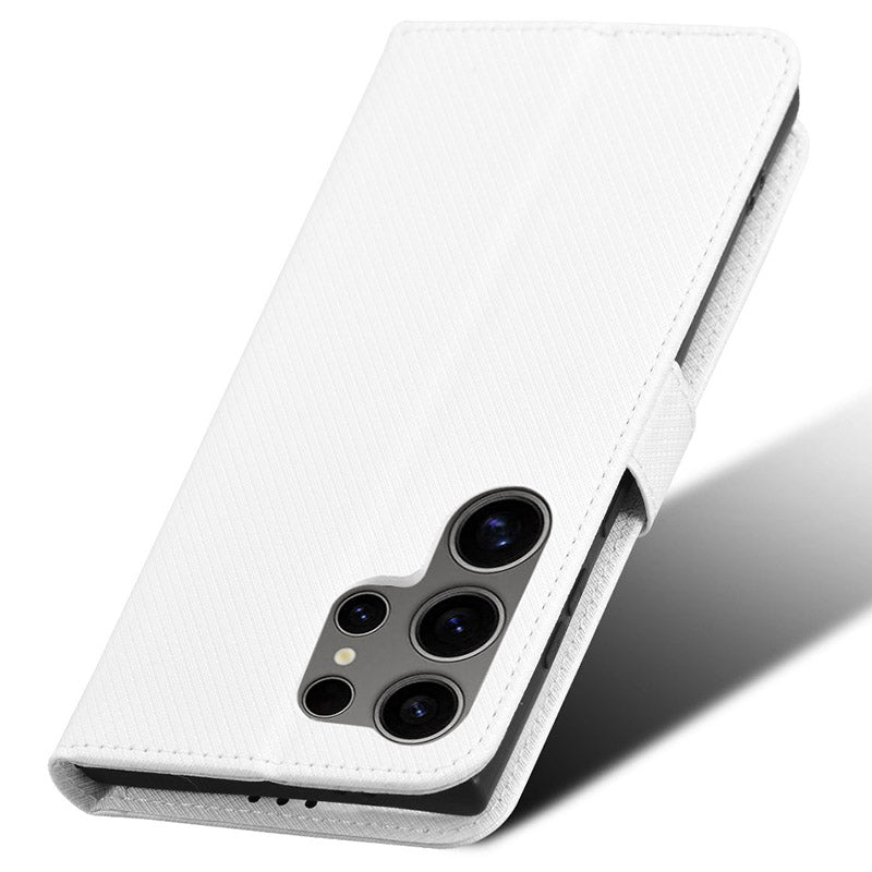 For Samsung Galaxy S24 Ultra Phone Case Wallet Leather Cover Diamond Texture - White