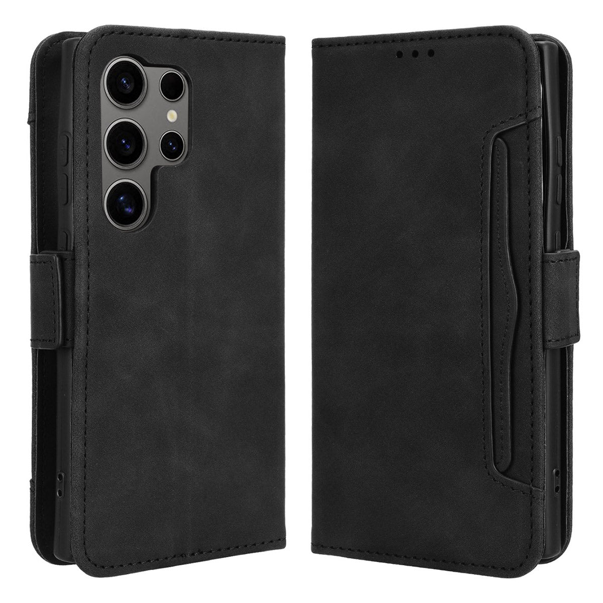 For Samsung Galaxy S24 Ultra Leather Case Multiple Card Slots Wallet Phone Cover - Black