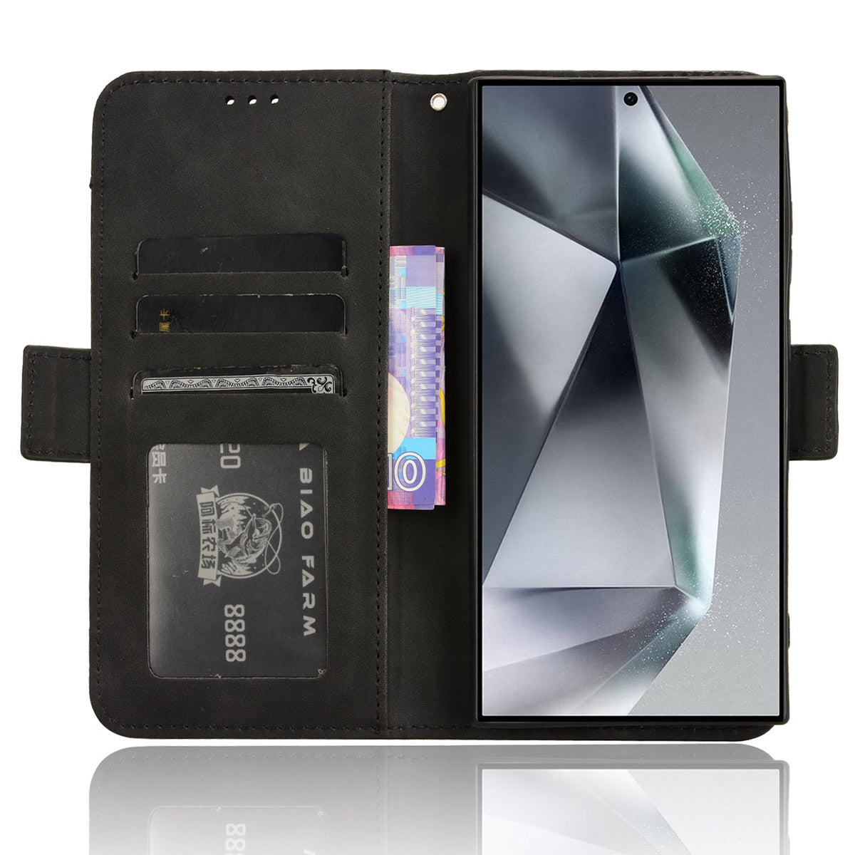 For Samsung Galaxy S24 Ultra Leather Case Multiple Card Slots Wallet Phone Cover - Black
