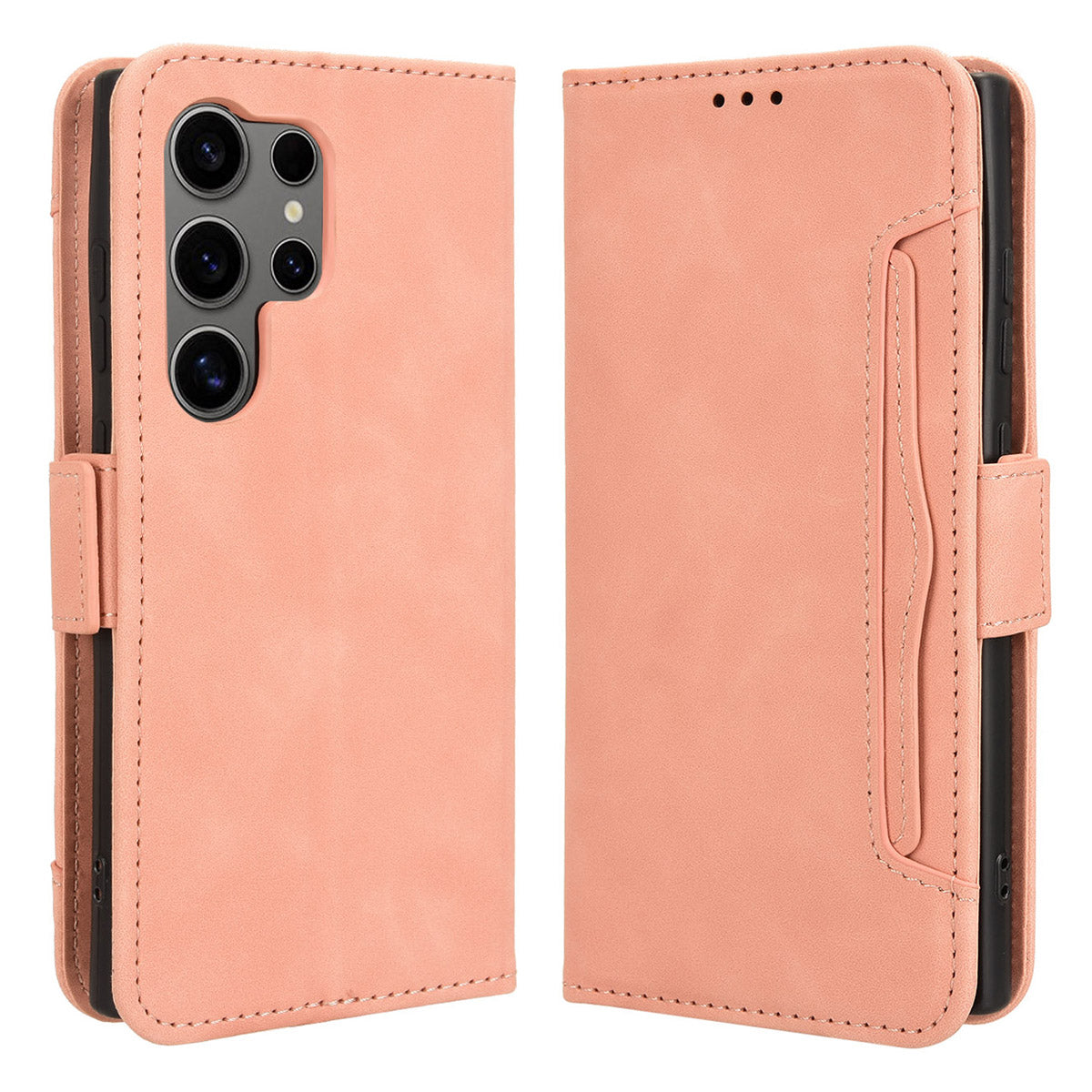 For Samsung Galaxy S24 Ultra Leather Case Multiple Card Slots Wallet Phone Cover - Pink