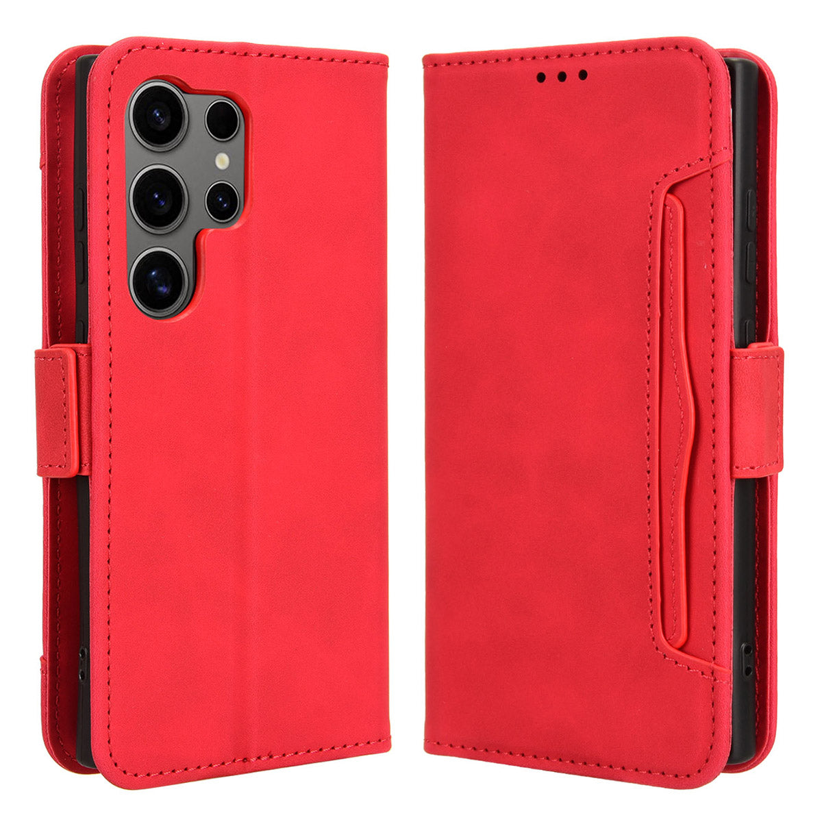 For Samsung Galaxy S24 Ultra Leather Case Multiple Card Slots Wallet Phone Cover - Red