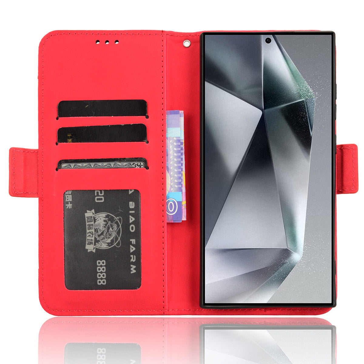 For Samsung Galaxy S24 Ultra Leather Case Multiple Card Slots Wallet Phone Cover - Red