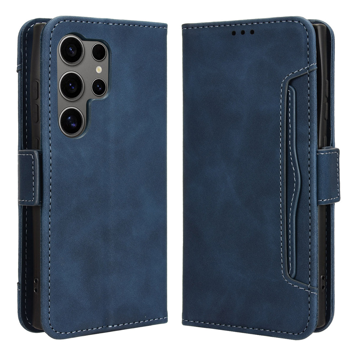 For Samsung Galaxy S24 Ultra Leather Case Multiple Card Slots Wallet Phone Cover - Blue