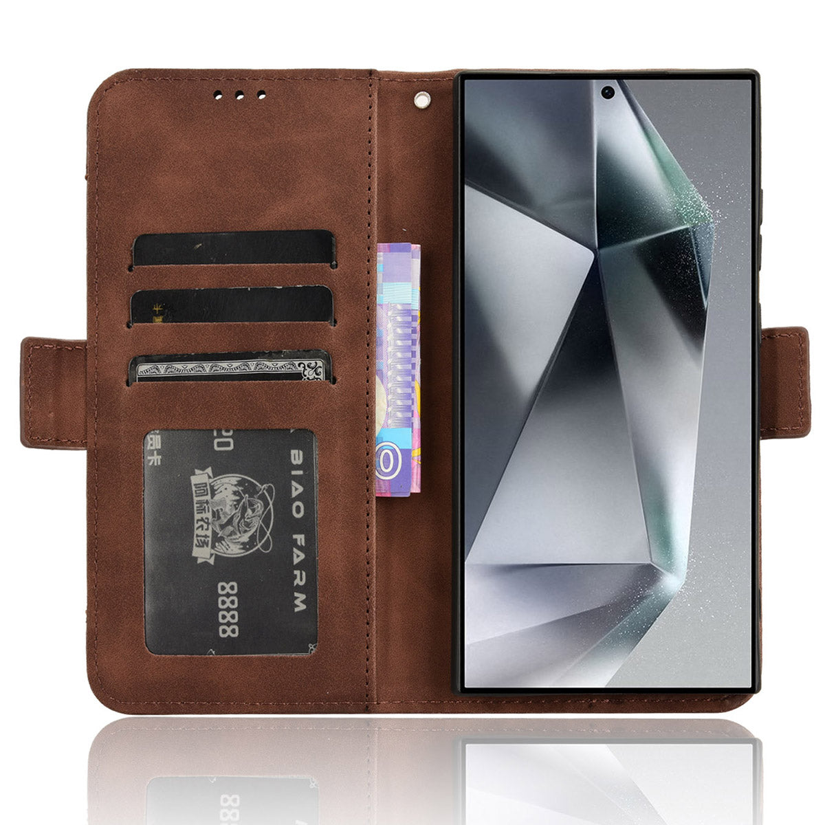 For Samsung Galaxy S24 Ultra Leather Case Multiple Card Slots Wallet Phone Cover - Brown
