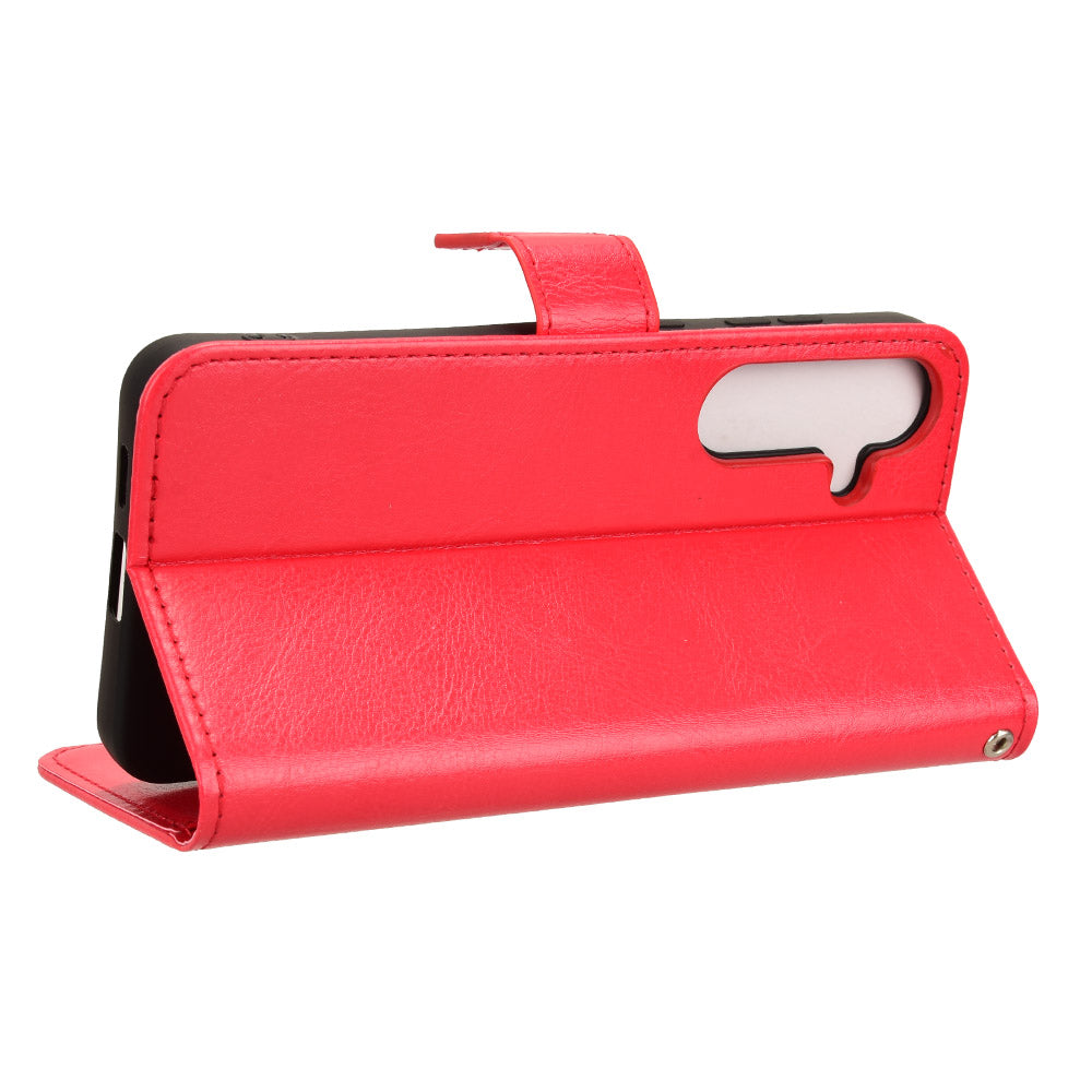 For Samsung Galaxy S24 Leather Case Phone Wallet Crazy Horse Pattern - Red
