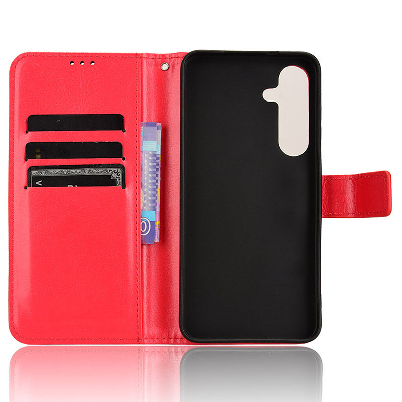 For Samsung Galaxy S24 Leather Case Phone Wallet Crazy Horse Pattern - Red