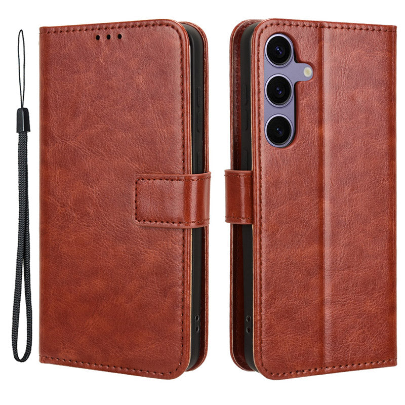 For Samsung Galaxy S24 Leather Case Phone Wallet Crazy Horse Pattern - Brown