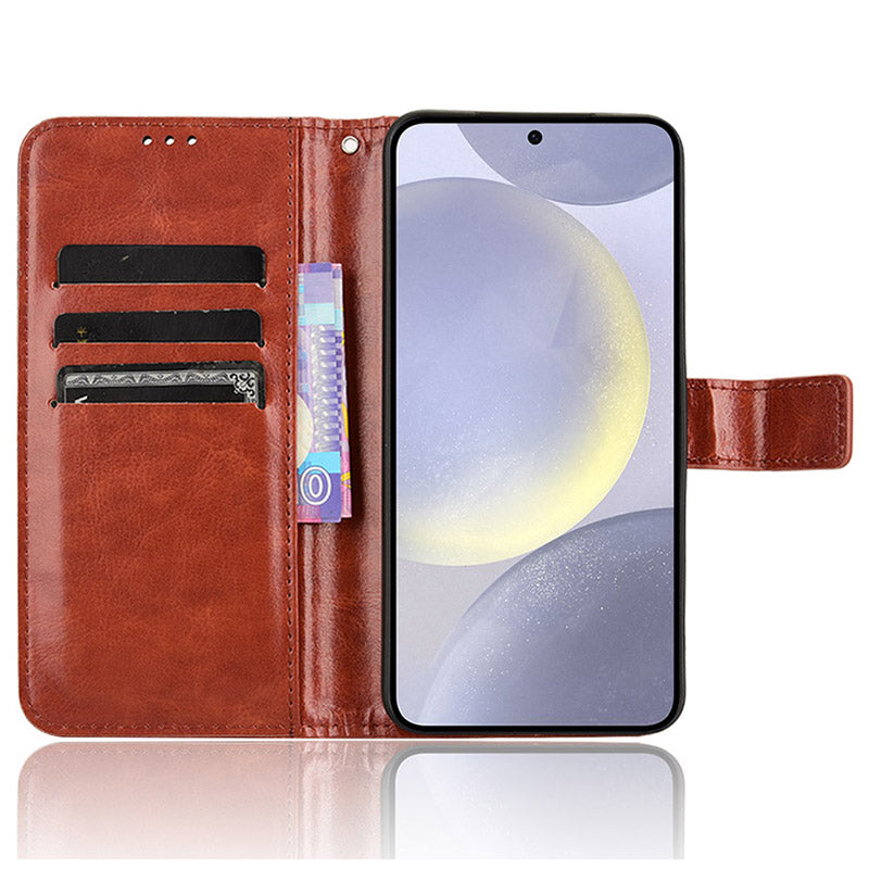 For Samsung Galaxy S24 Leather Case Phone Wallet Crazy Horse Pattern - Brown