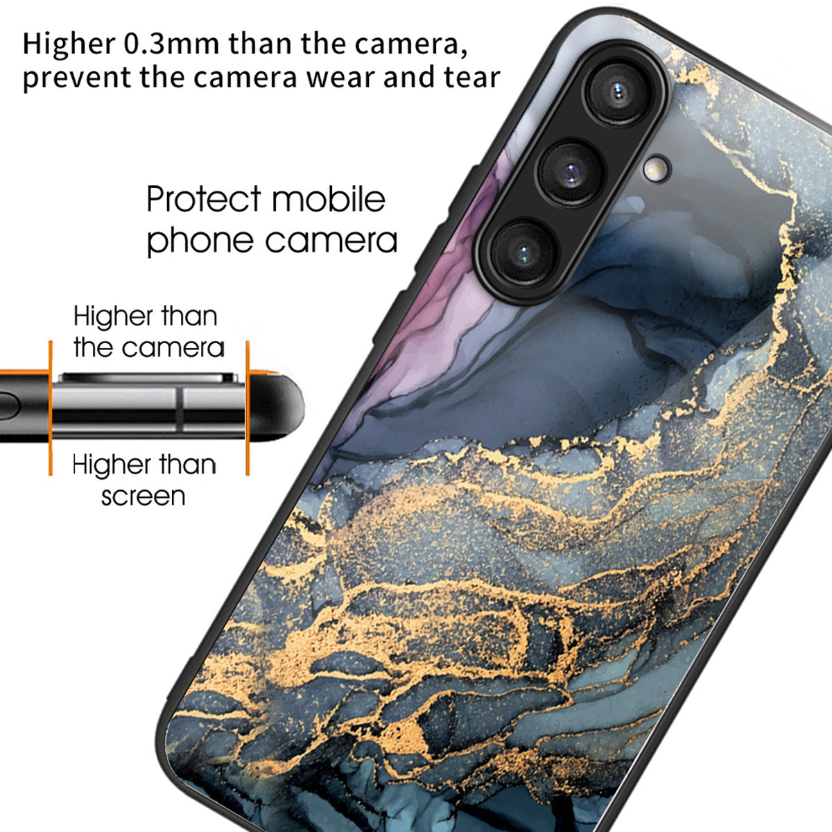 For Samsung Galaxy S24 Ultra Tempered Glass Back Cover PC+TPU Marble Pattern Phone Case - Style F