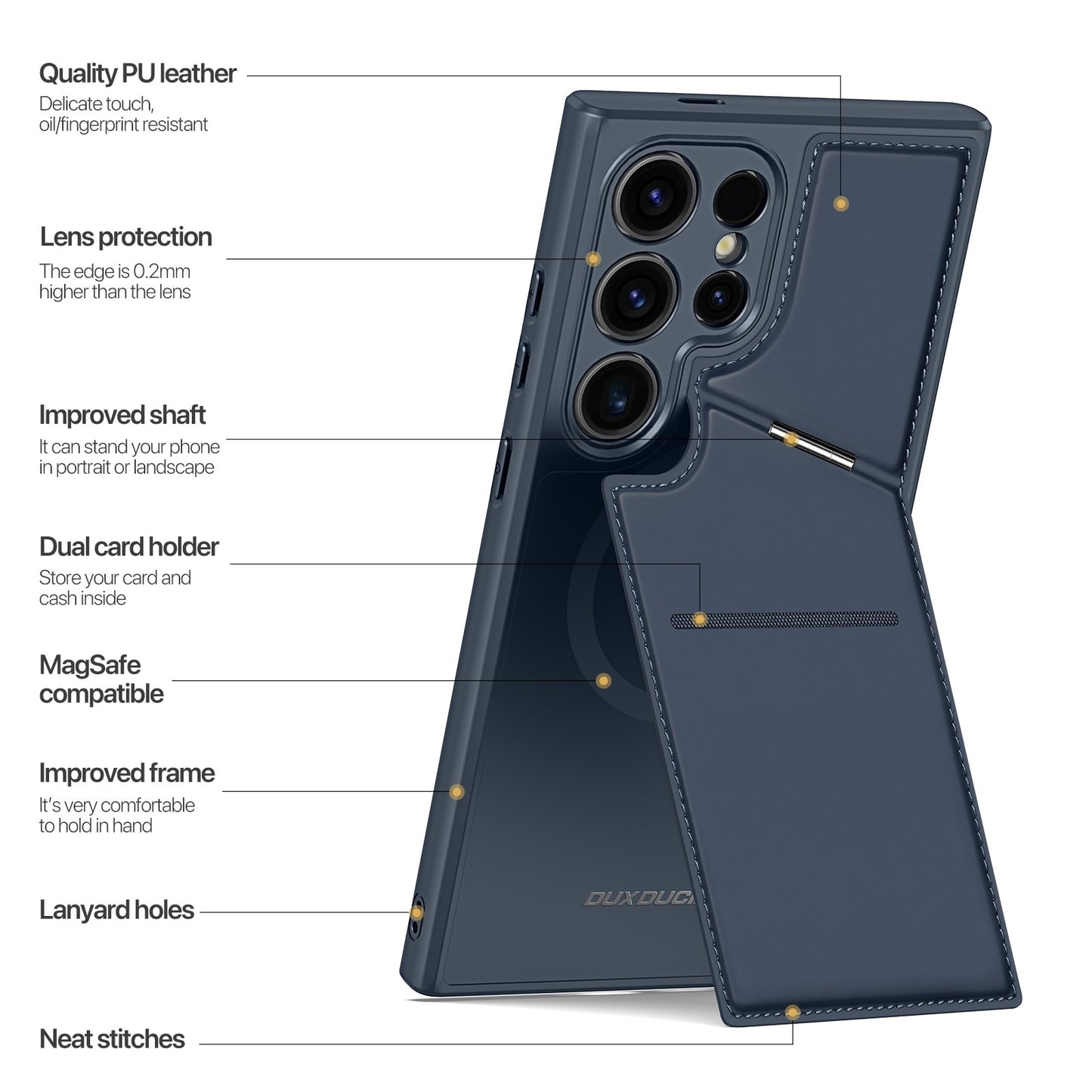 DUX DUCIS Rafi II Series for Samsung Galaxy S24 Ultra Magnetic Phone Case with Card Slots Kickstand - Blue