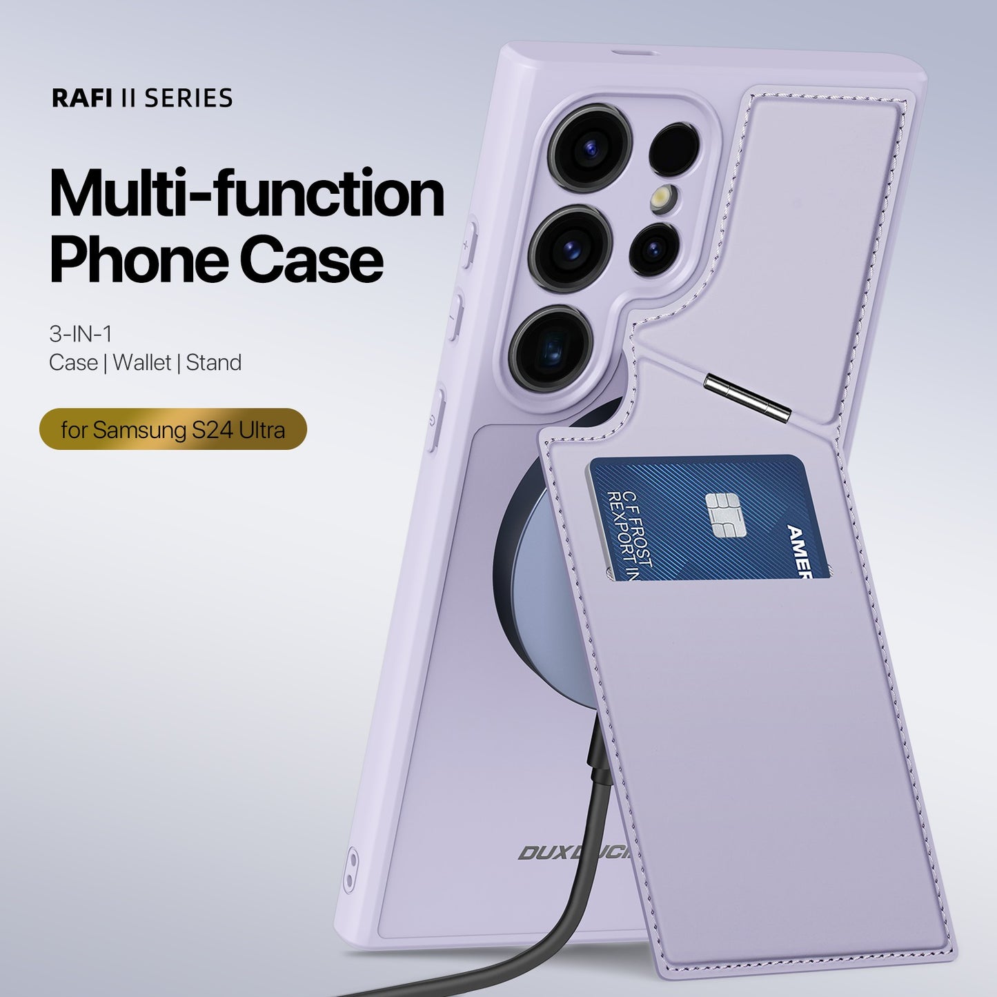 DUX DUCIS Rafi II Series for Samsung Galaxy S24 Ultra Magnetic Phone Case with Card Slots Kickstand - Purple