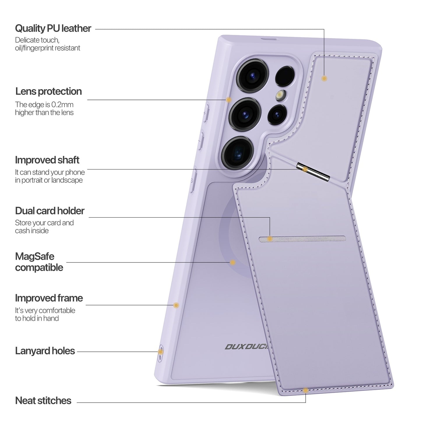 DUX DUCIS Rafi II Series for Samsung Galaxy S24 Ultra Magnetic Phone Case with Card Slots Kickstand - Purple