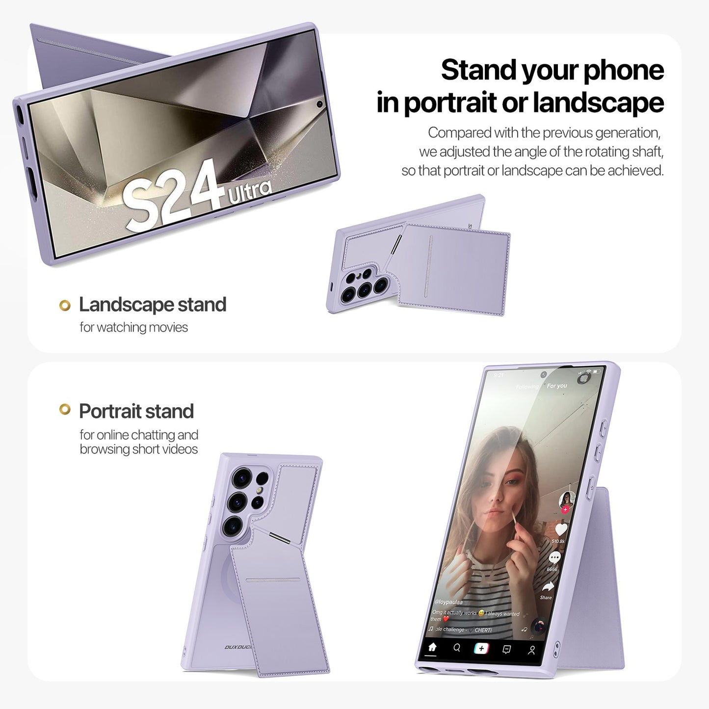 DUX DUCIS Rafi II Series for Samsung Galaxy S24 Ultra Magnetic Phone Case with Card Slots Kickstand - Purple