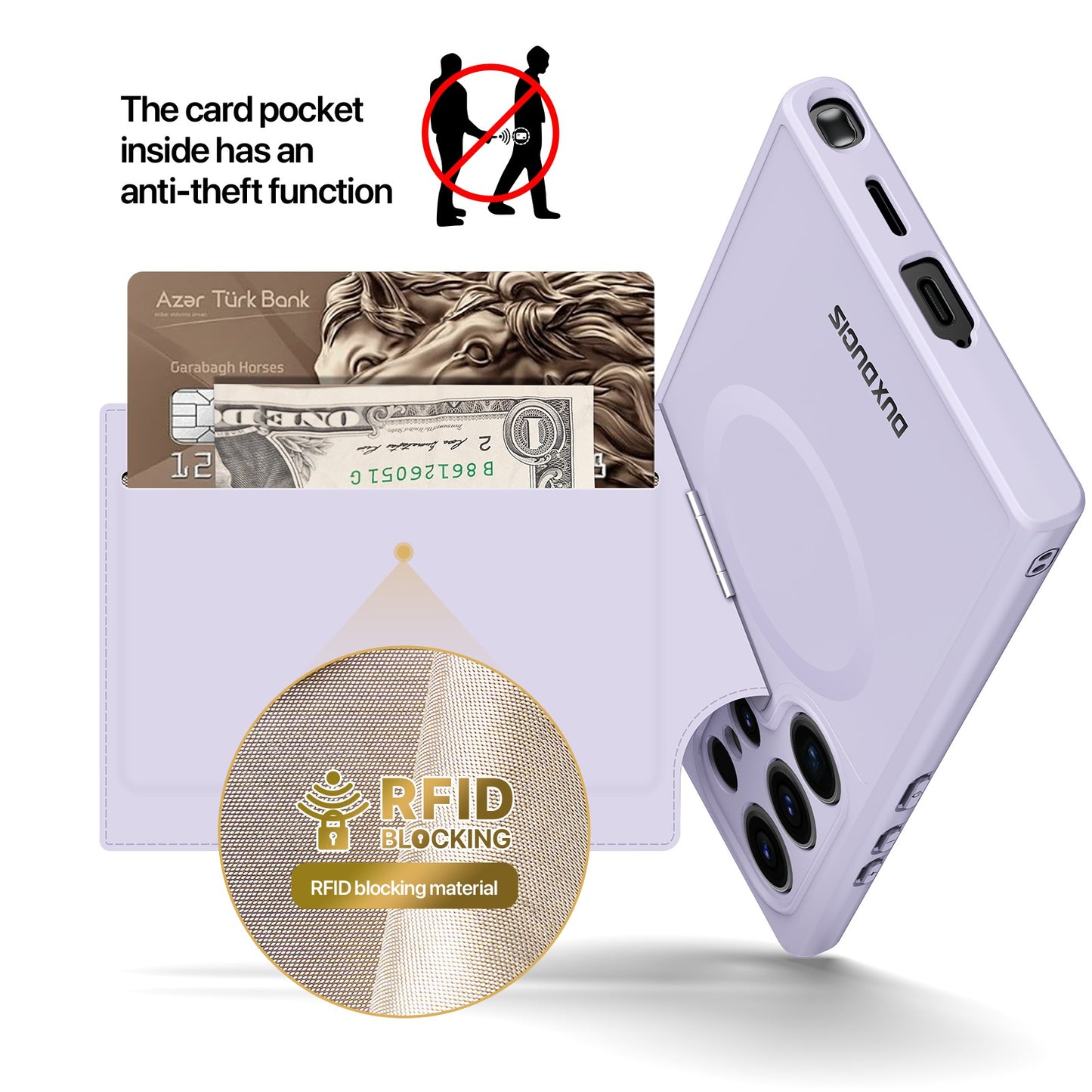 DUX DUCIS Rafi II Series for Samsung Galaxy S24 Ultra Magnetic Phone Case with Card Slots Kickstand - Purple