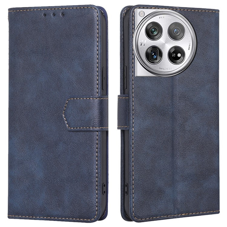 For OnePlus 12 5G Magnetic Phone Case Cowhide Texture 3 Card Slots Stand Cover - Blue
