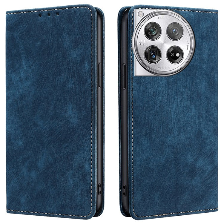 For OnePlus 12 5G Magnetic Case PU Leather Stand Wallet RFID Blocking Phone Protector - Blue