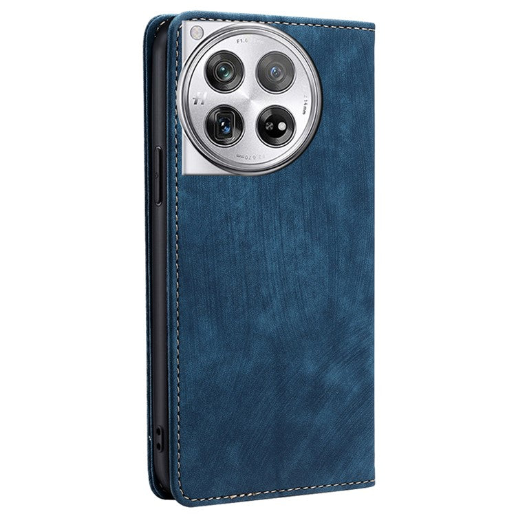 For OnePlus 12 5G Magnetic Case PU Leather Stand Wallet RFID Blocking Phone Protector - Blue