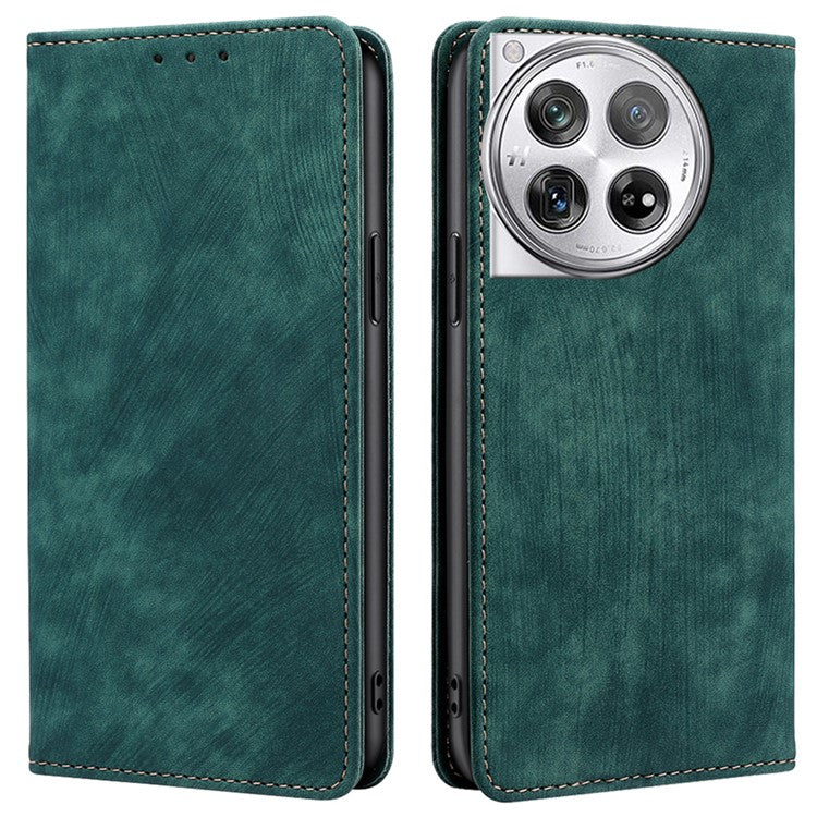 For OnePlus 12 5G Magnetic Case PU Leather Stand Wallet RFID Blocking Phone Protector - Green