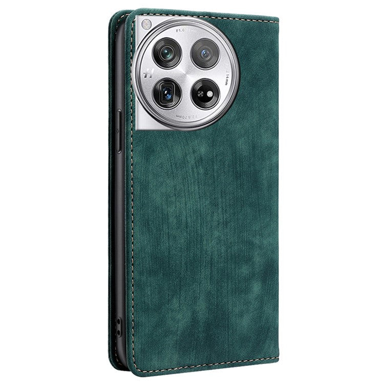 For OnePlus 12 5G Magnetic Case PU Leather Stand Wallet RFID Blocking Phone Protector - Green
