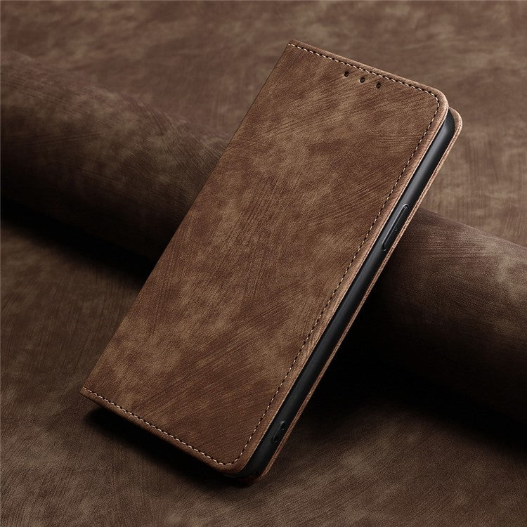 For OnePlus 12 5G Magnetic Case PU Leather Stand Wallet RFID Blocking Phone Protector - Brown