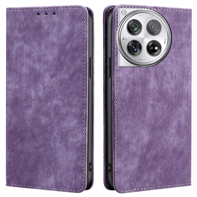 For OnePlus 12 5G Magnetic Case PU Leather Stand Wallet RFID Blocking Phone Protector - Purple