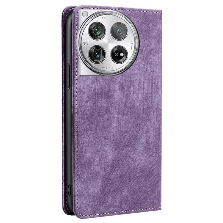For OnePlus 12 5G Magnetic Case PU Leather Stand Wallet RFID Blocking Phone Protector - Purple