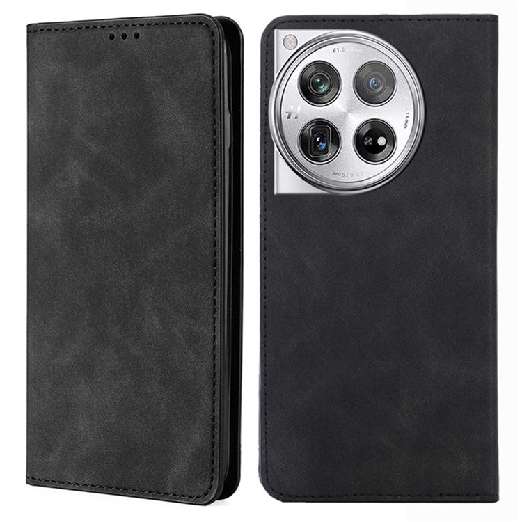 PU Leather Shell for OnePlus 12 5G Phone Case Stand Card Slots Cell Phone Cover - Black