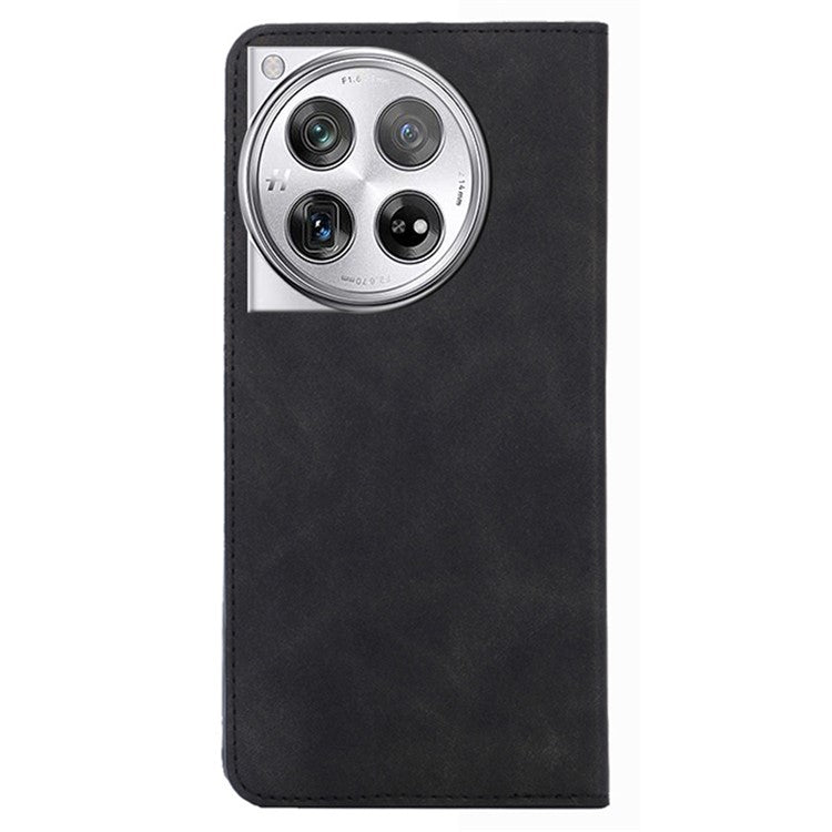 PU Leather Shell for OnePlus 12 5G Phone Case Stand Card Slots Cell Phone Cover - Black