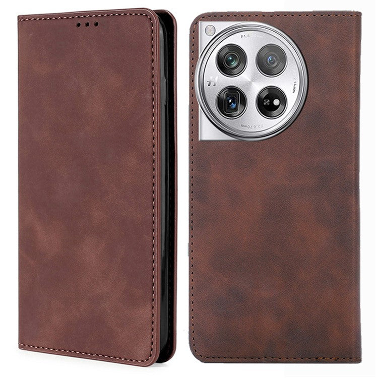PU Leather Shell for OnePlus 12 5G Phone Case Stand Card Slots Cell Phone Cover - Dark Brown