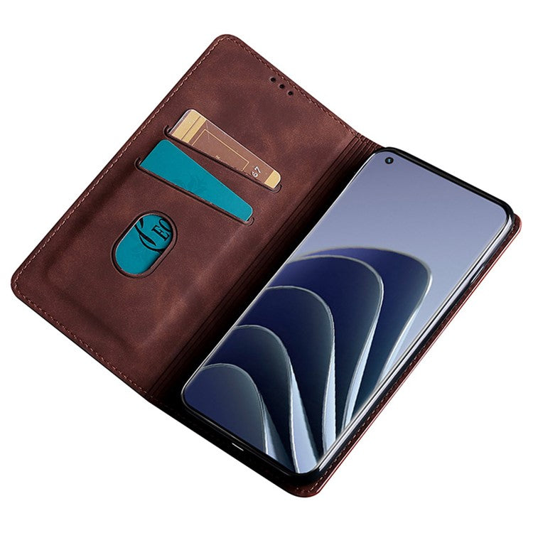 PU Leather Shell for OnePlus 12 5G Phone Case Stand Card Slots Cell Phone Cover - Dark Brown