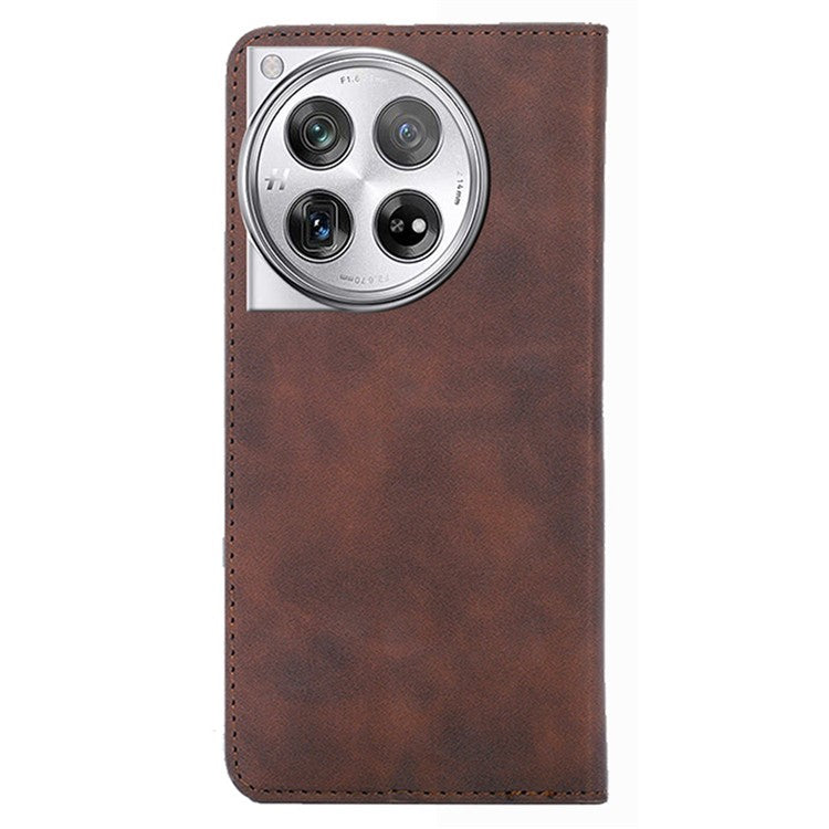 PU Leather Shell for OnePlus 12 5G Phone Case Stand Card Slots Cell Phone Cover - Dark Brown
