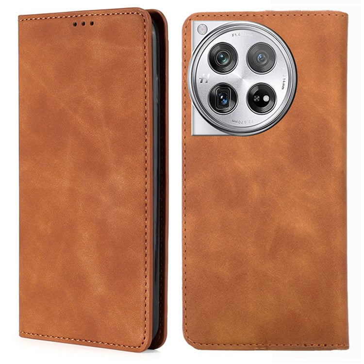 PU Leather Shell for OnePlus 12 5G Phone Case Stand Card Slots Cell Phone Cover - Light Brown