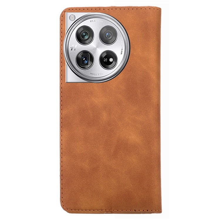 PU Leather Shell for OnePlus 12 5G Phone Case Stand Card Slots Cell Phone Cover - Light Brown
