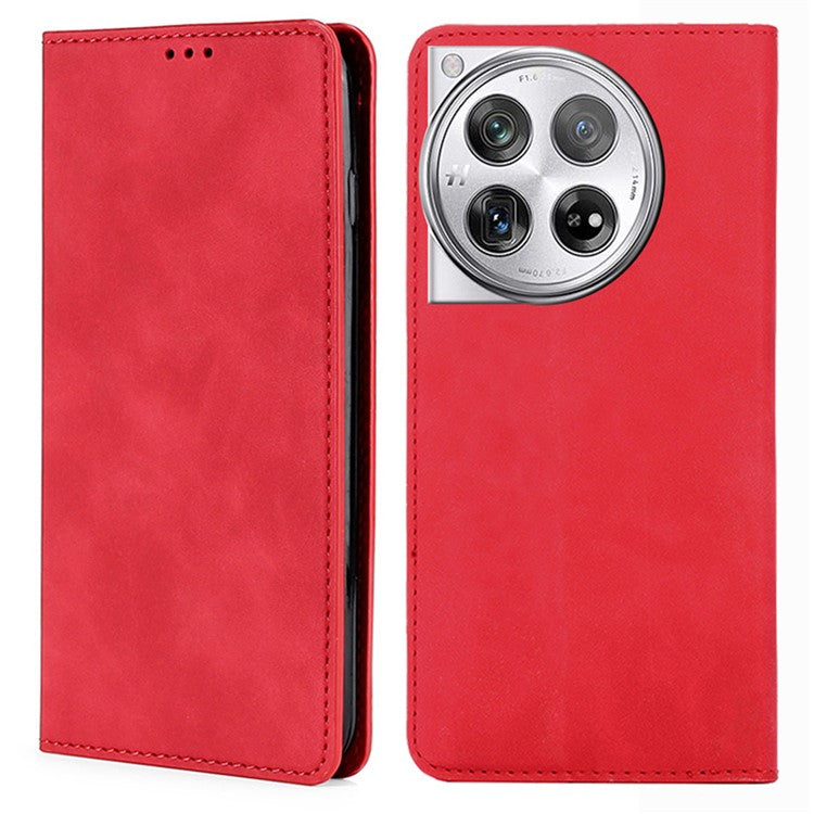 PU Leather Shell for OnePlus 12 5G Phone Case Stand Card Slots Cell Phone Cover - Red
