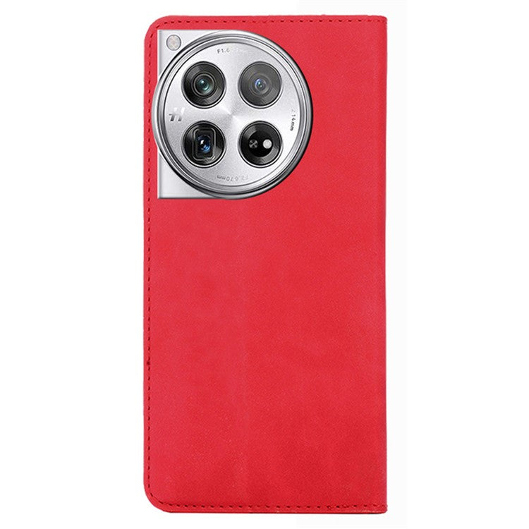 PU Leather Shell for OnePlus 12 5G Phone Case Stand Card Slots Cell Phone Cover - Red