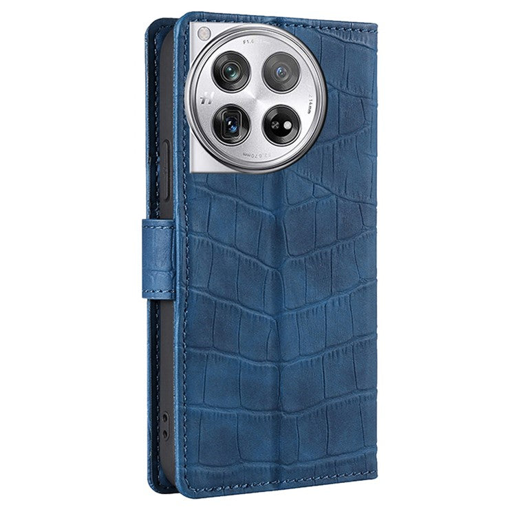 For OnePlus 12 5G Flip Phone Case PU Leather Crocodile Texture Stand Phone Shell Wallet - Blue