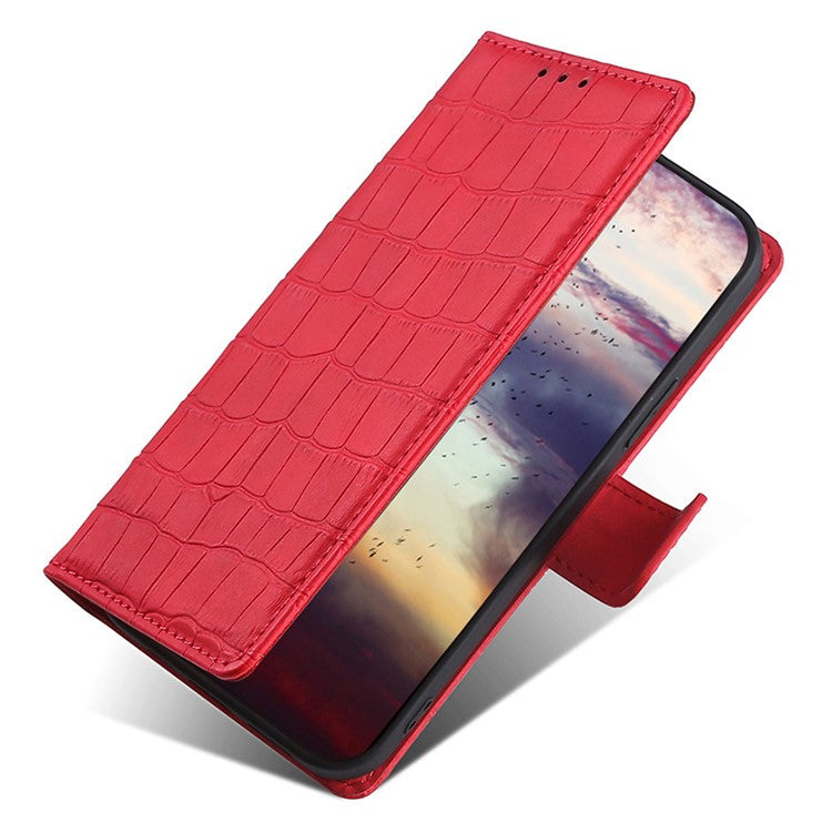 For OnePlus 12 5G Flip Phone Case PU Leather Crocodile Texture Stand Phone Shell Wallet - Red