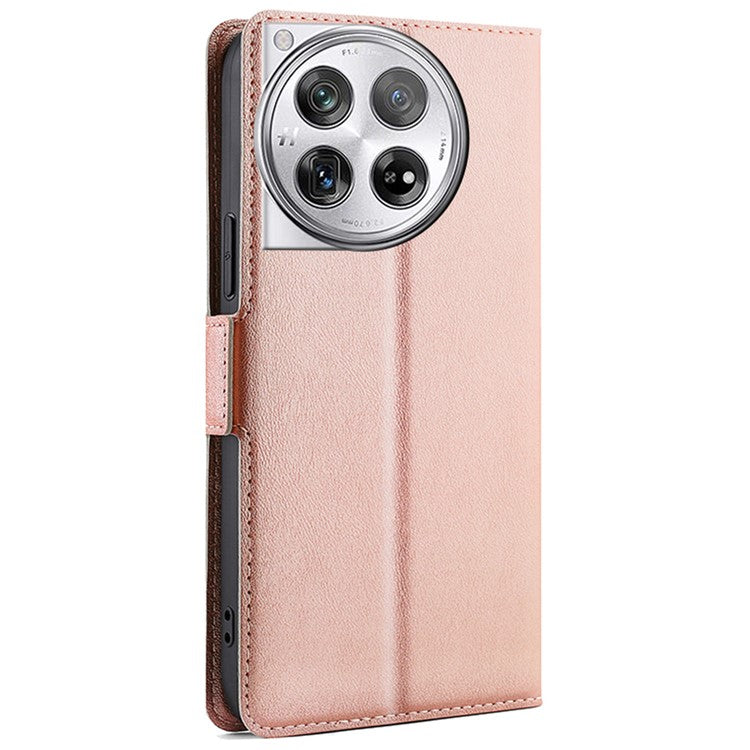 PU Leather Phone Case for OnePlus 12 5G Card Slots Cell Phone Cover Drop Protection Shell - Rose Gold