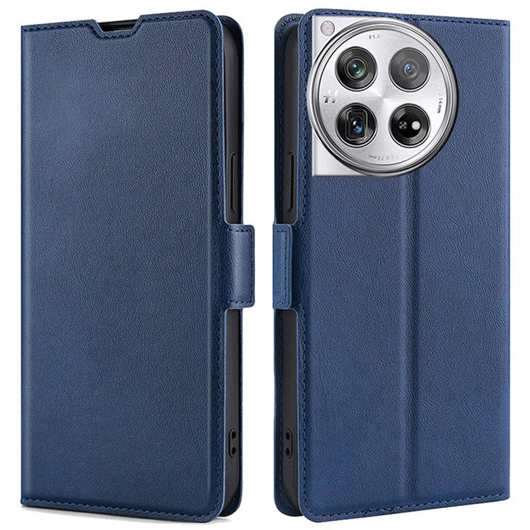 PU Leather Phone Case for OnePlus 12 5G Card Slots Cell Phone Cover Drop Protection Shell - Blue