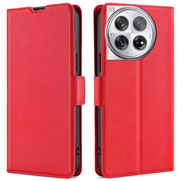 PU Leather Phone Case for OnePlus 12 5G Card Slots Cell Phone Cover Drop Protection Shell - Red
