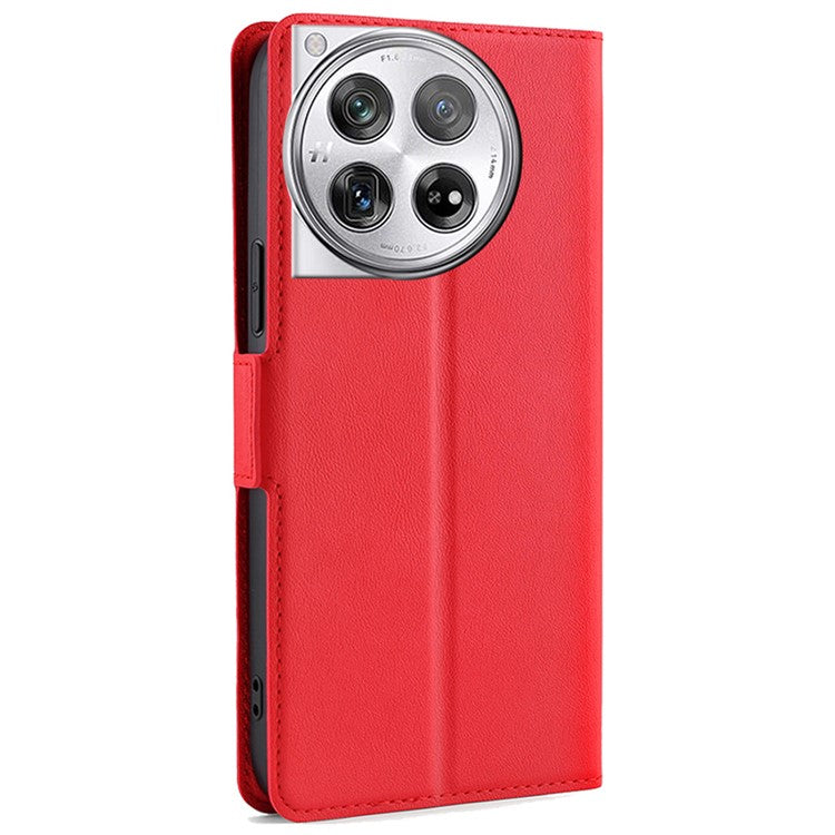 PU Leather Phone Case for OnePlus 12 5G Card Slots Cell Phone Cover Drop Protection Shell - Red