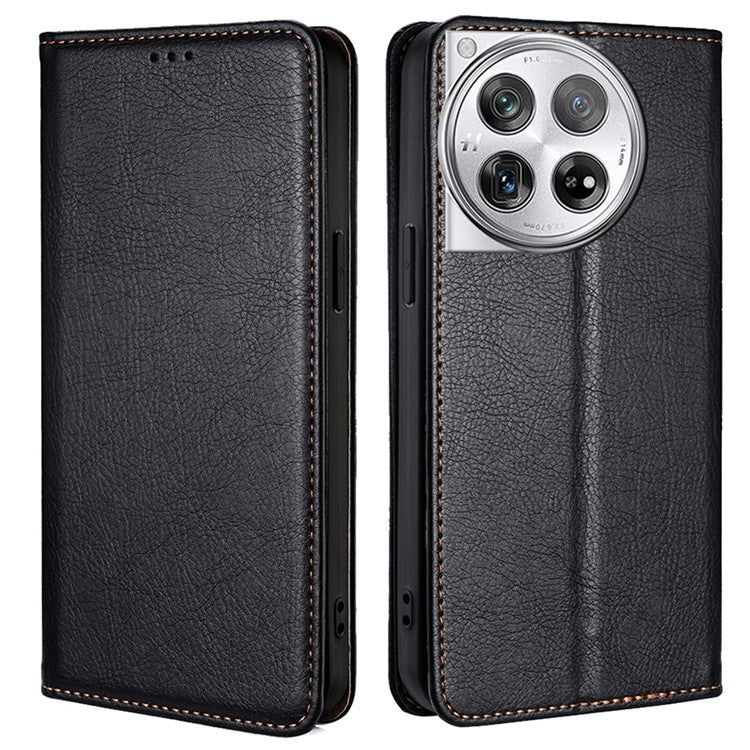 For OnePlus 12 5G Case Magnetic Anti-scratch PU Leather Wallet Card Slots Phone Cover - Black