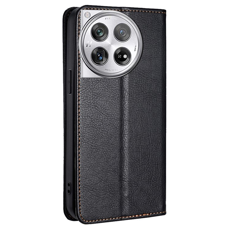For OnePlus 12 5G Case Magnetic Anti-scratch PU Leather Wallet Card Slots Phone Cover - Black