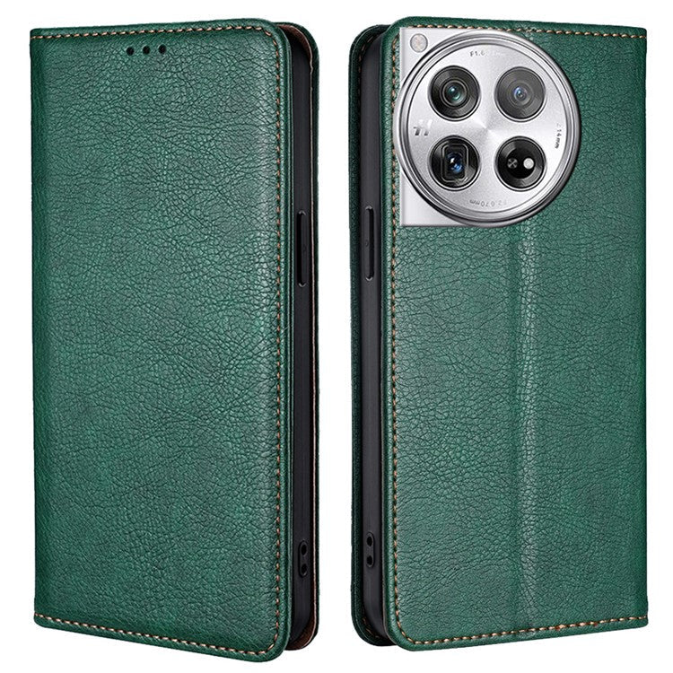 For OnePlus 12 5G Case Magnetic Anti-scratch PU Leather Wallet Card Slots Phone Cover - Green