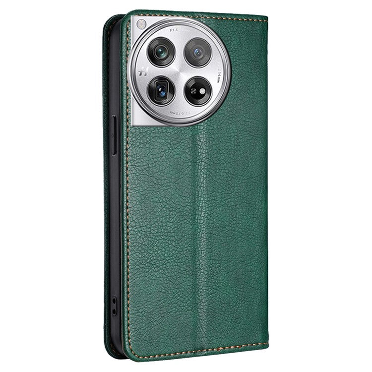 For OnePlus 12 5G Case Magnetic Anti-scratch PU Leather Wallet Card Slots Phone Cover - Green