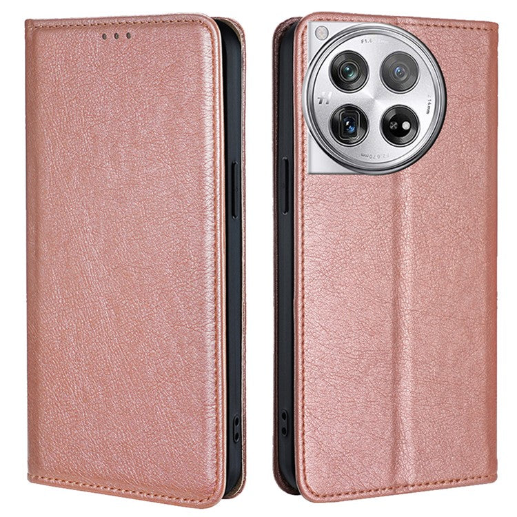 For OnePlus 12 5G Case Magnetic Anti-scratch PU Leather Wallet Card Slots Phone Cover - Rose Gold
