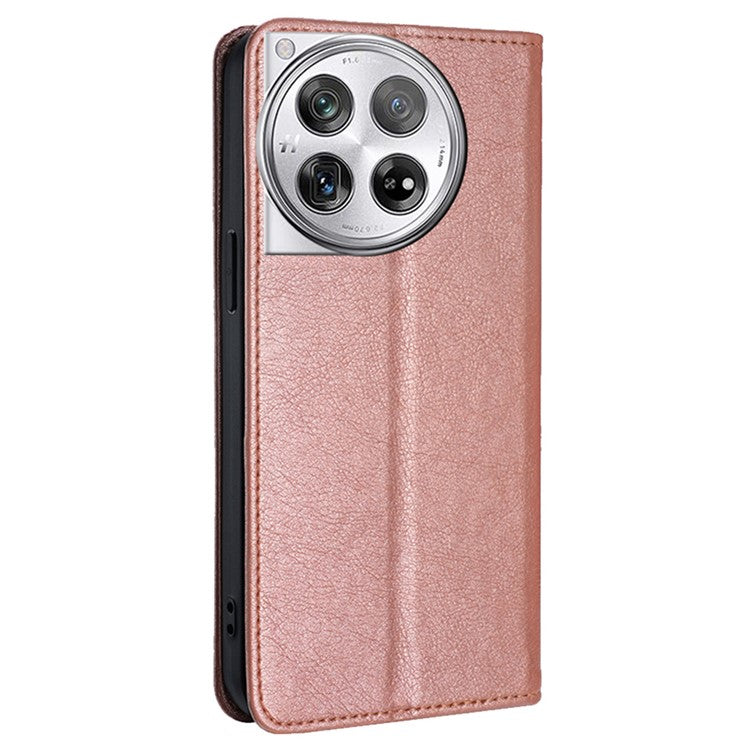For OnePlus 12 5G Case Magnetic Anti-scratch PU Leather Wallet Card Slots Phone Cover - Rose Gold