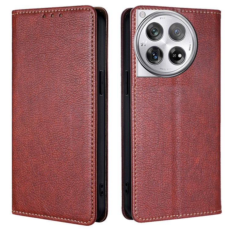 For OnePlus 12 5G Case Magnetic Anti-scratch PU Leather Wallet Card Slots Phone Cover - Brown