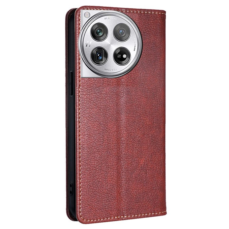 For OnePlus 12 5G Case Magnetic Anti-scratch PU Leather Wallet Card Slots Phone Cover - Brown