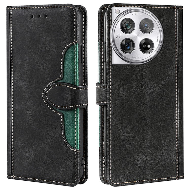 For OnePlus 12 5G Cover Straw Hat Design Shockproof PU Leather Stand Wallet Cell Phone Case - Black